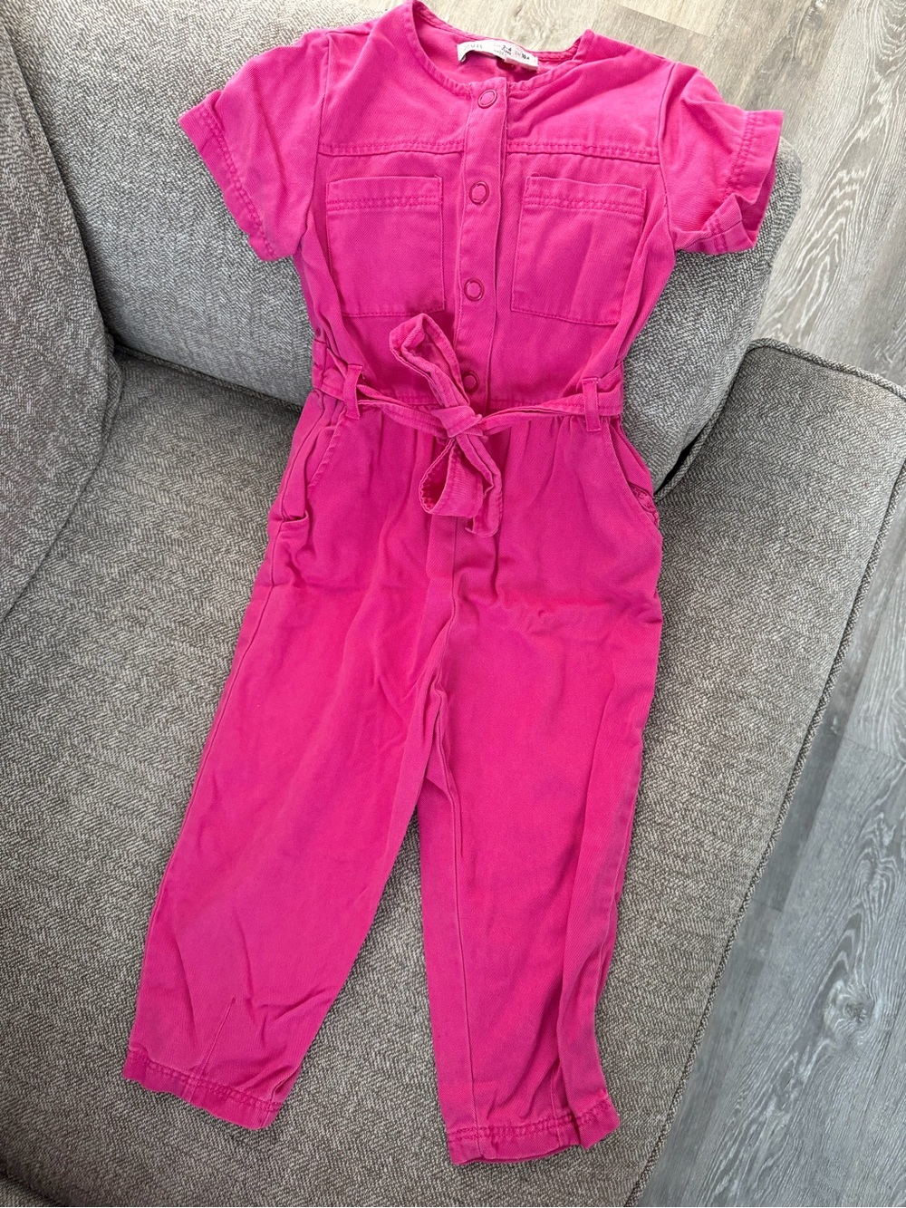 Zara Hot Pink Girls' Short-Sleeve Jumpsuit with Tie Waist